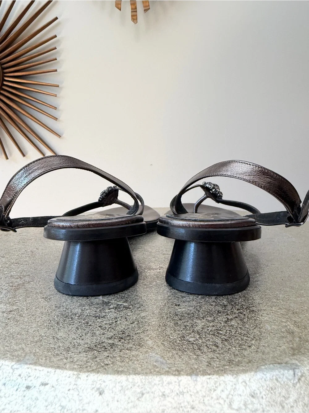 Yves Saint Laurent Black Jeweled T-Strap Slingback Sandals - Picture 6 of 7